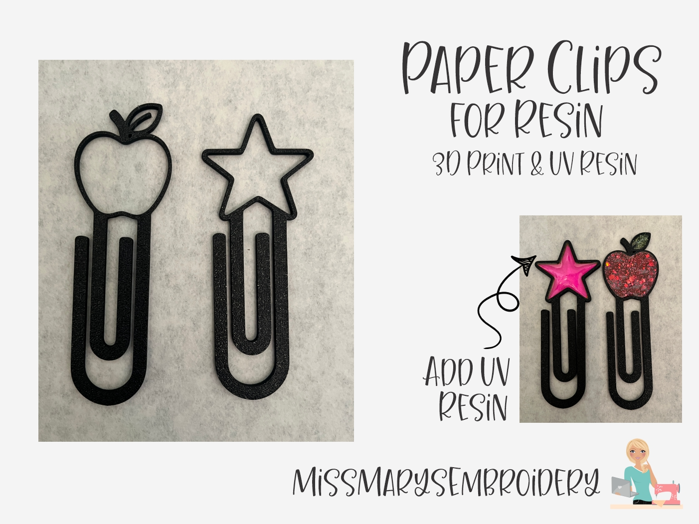 Apple & Star Paper Clips – 3D Print + UV Resin - 1