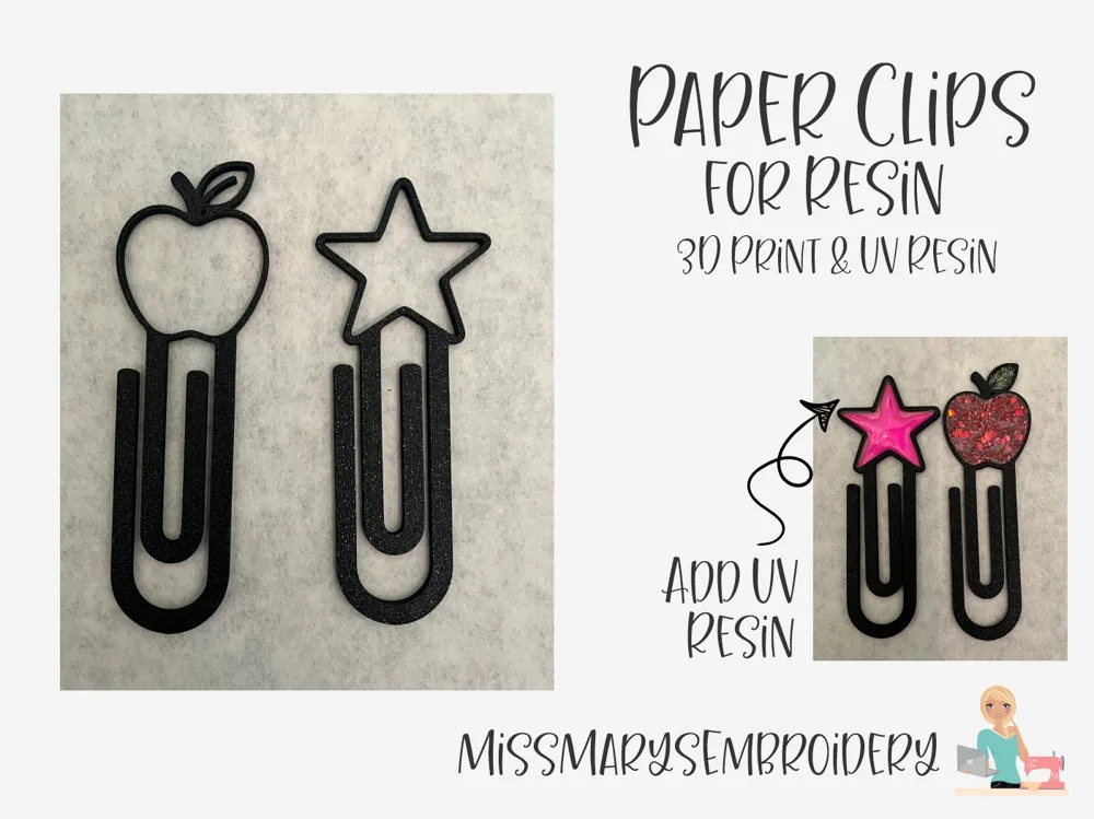 Clip o pieza de sujeción: Apple & Star Paper Clips – 3D Print + UV Resin. Referencia del modelo original.