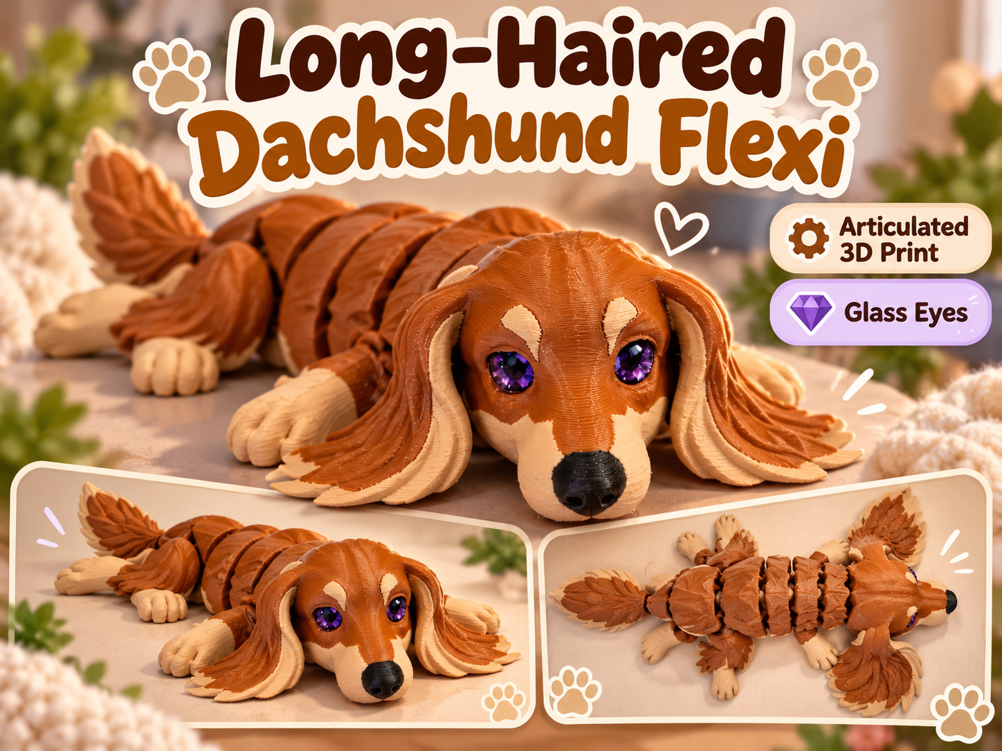 Long-Haired Dachshund Flexi | Articulated Dog - 1