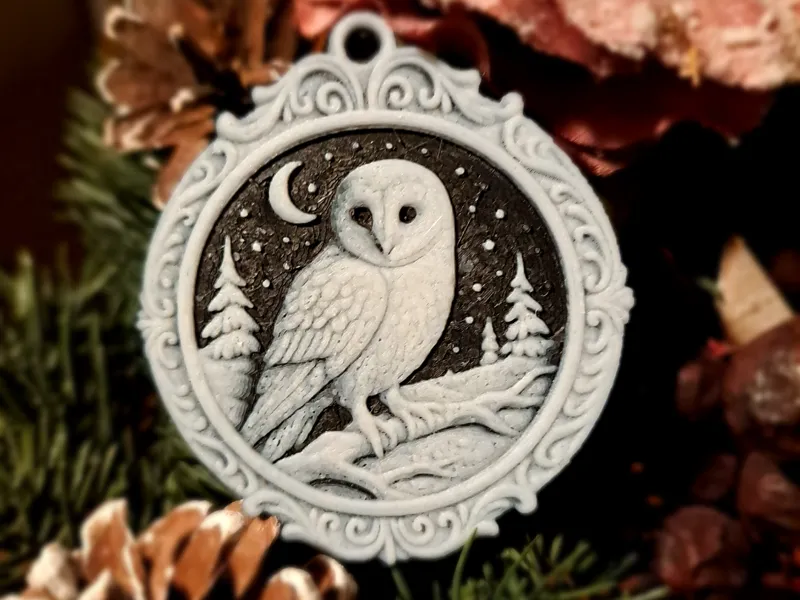 Christmas Tree Ornament Snowy Owl Nightsky