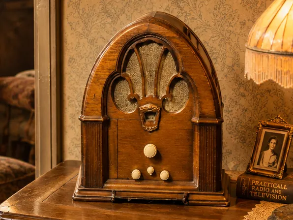 Figura decorativa: Miniature 1920 Cathedral Radio. Referencia del modelo original.