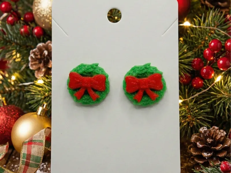 Festive Christmas Wreath Earrings-Holiday Jewelry
