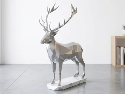 Cerf Low-Poly – Statue décorative moderne