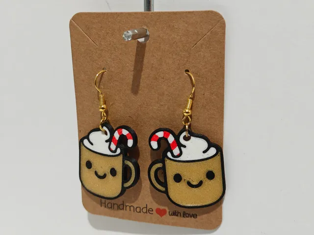 Boucles d'oreilles tasse de chocolat chaud kawaii
