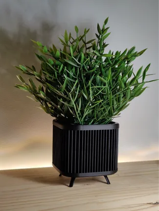 Modern Ribbed Square Planter Pot with Stand