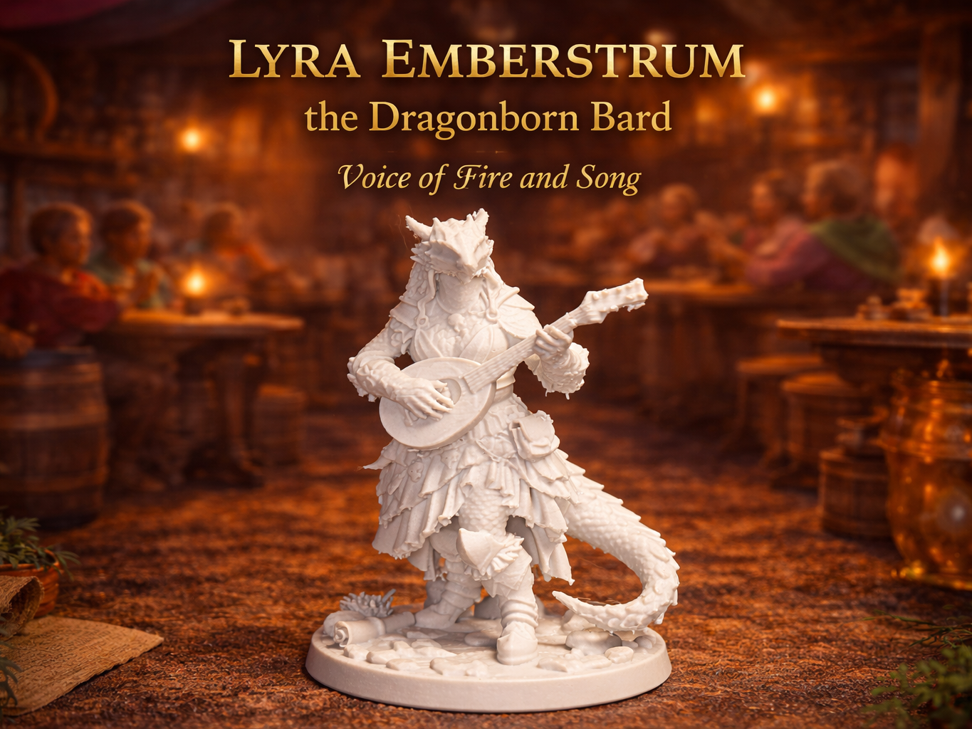 female dragonborn bard miniature 