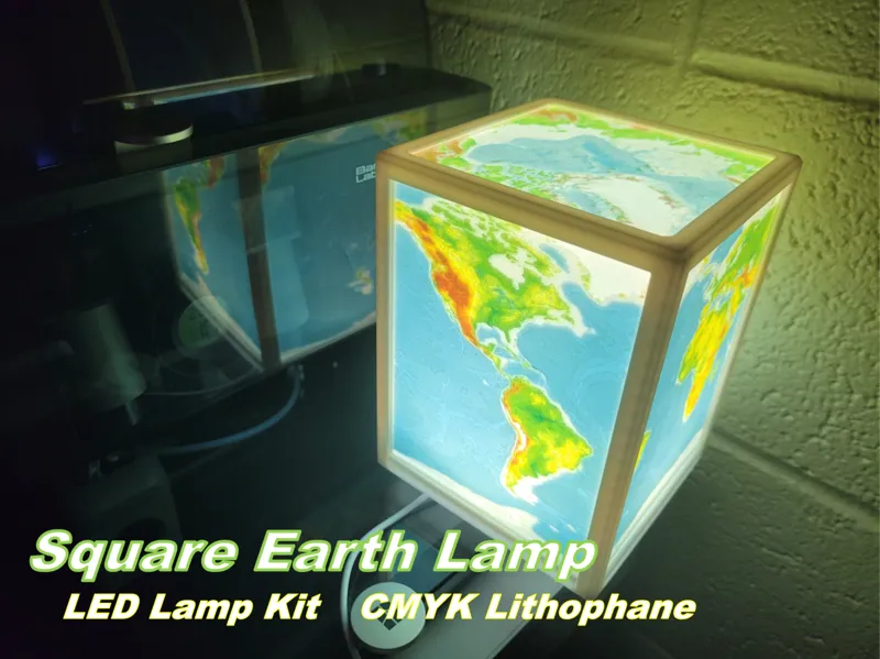 Square Earth Lamp - CMYK Lithophane
