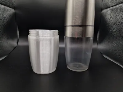 Cup for electric gravity salt and pepper grinder