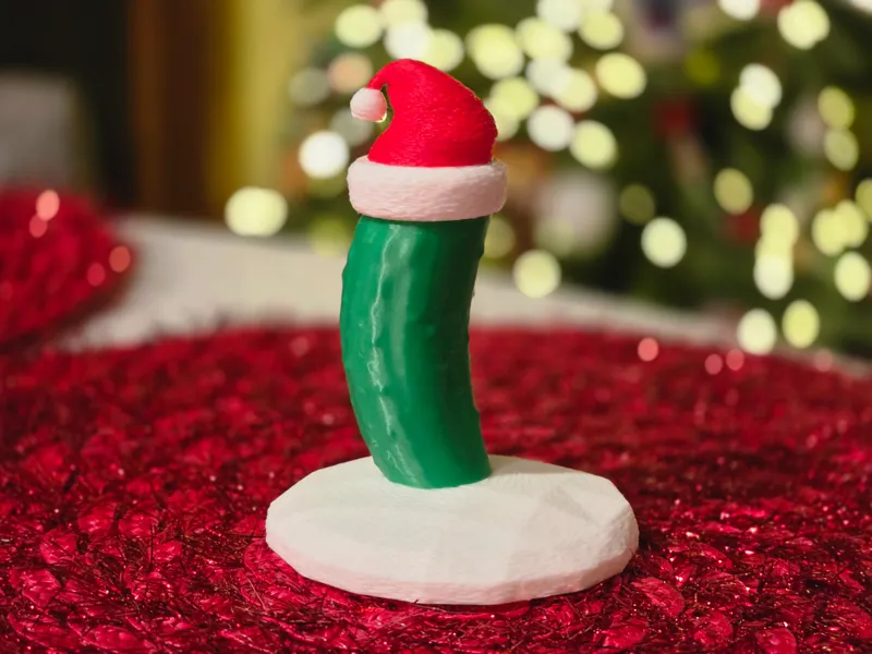 Christmas Pickle in Snow with Santa Hat