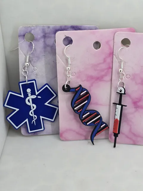Caduceo, DNA, Syringe Earrings