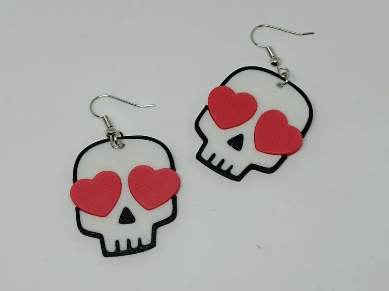 Skull with Heart Eyes Earrings