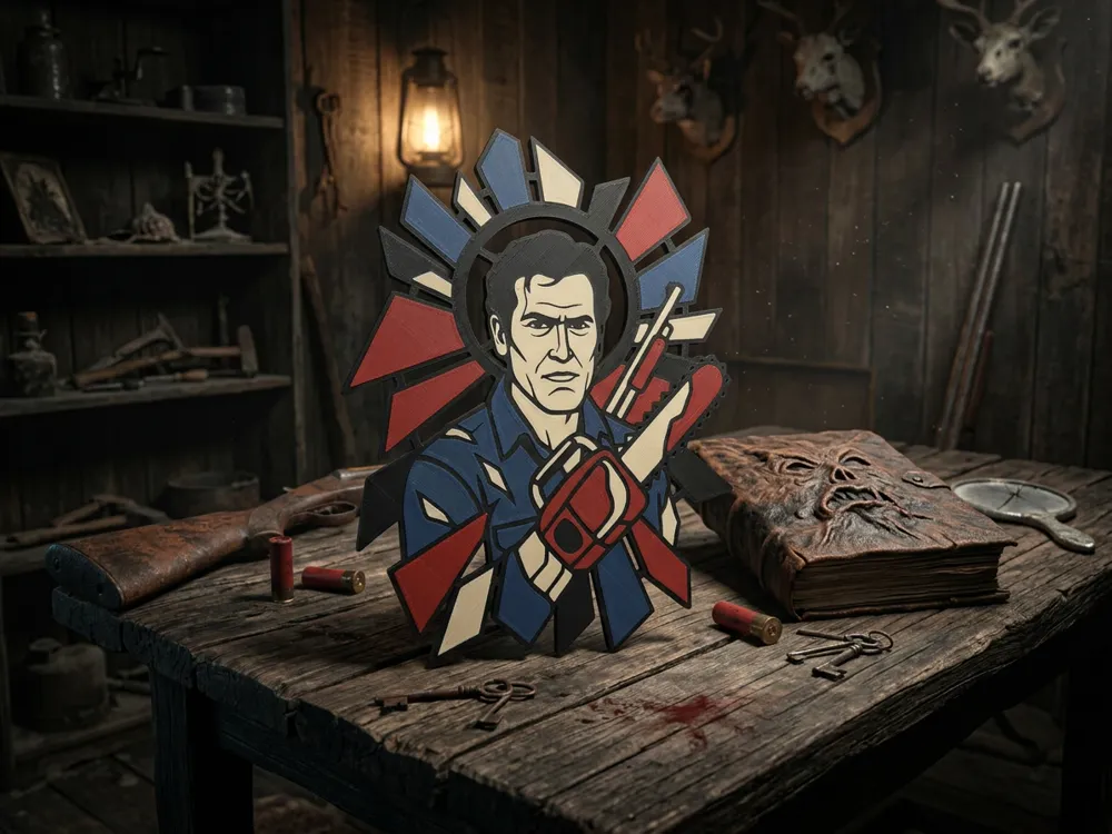 Cuadro decorativo en 3D: Ash Williams Stained Glass Wall Art. Referencia del modelo original.