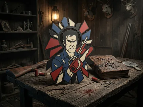 Cuadro decorativo en 3D: Ash Williams Stained Glass Wall Art — referencia de MakerWorld