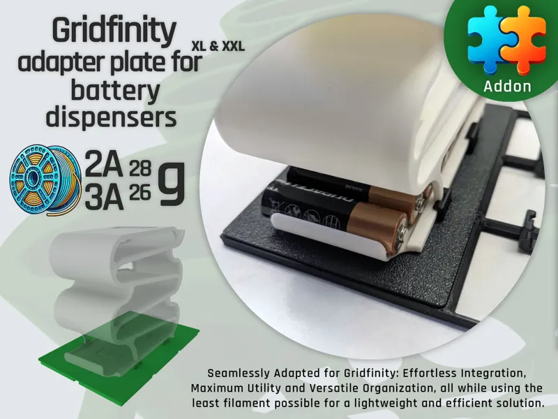 Gridfinity Adapter Plate for XL & XXL Battery Disp