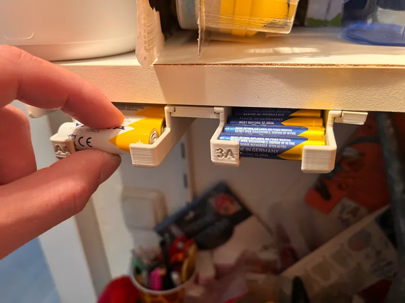 Under-Shelf or Desk Battery Holder 