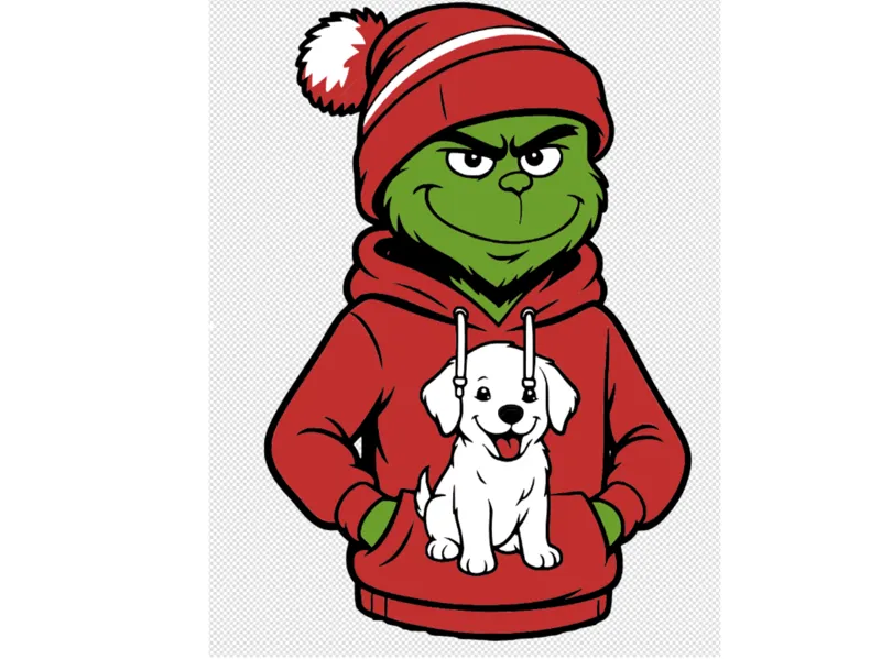 Grinch Hoodie Ornament with Adorable puppy