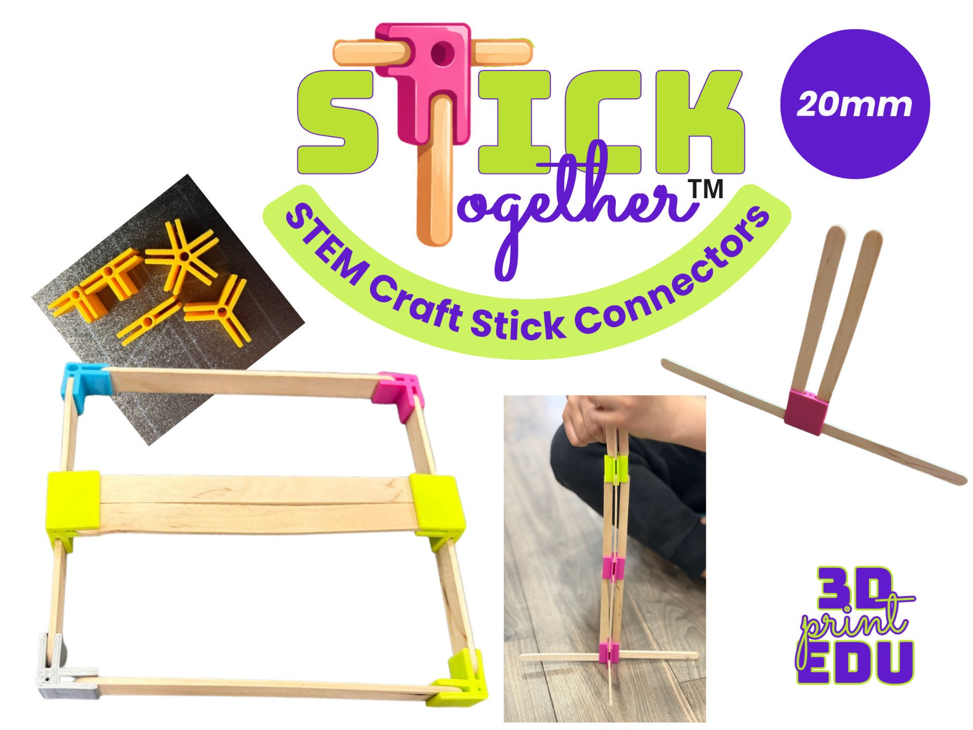 Stick Together STEM Craft Stick Connectors 20mm