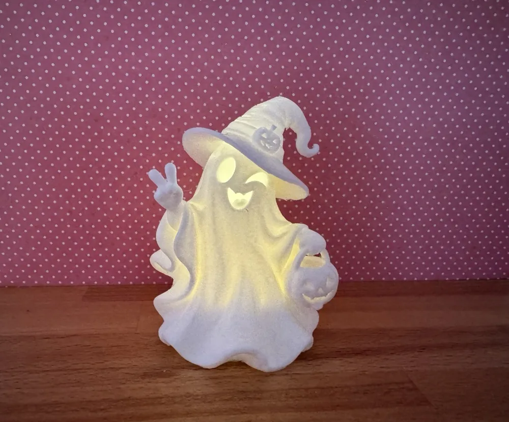 Light Up Halloween Ghost with Witch Hat & Pumpkin - Free 3D Print Model ...