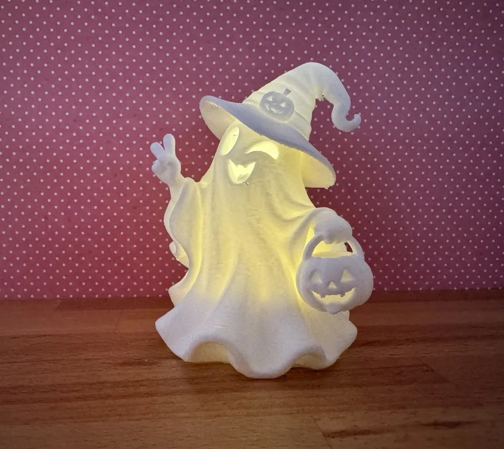 Light Up Halloween Ghost with Witch Hat & Pumpkin - Free 3D Print Model ...