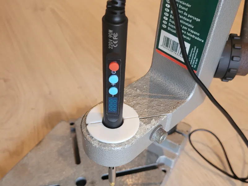 Drill stand adapter for soldering iron