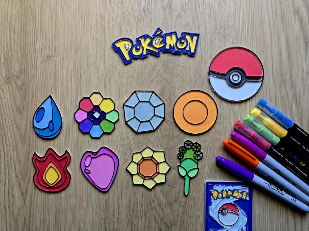 Pokemon Badges Kanto Coloring DIY Pack by Merilno3D MakerWorld: Download Free 3D Models