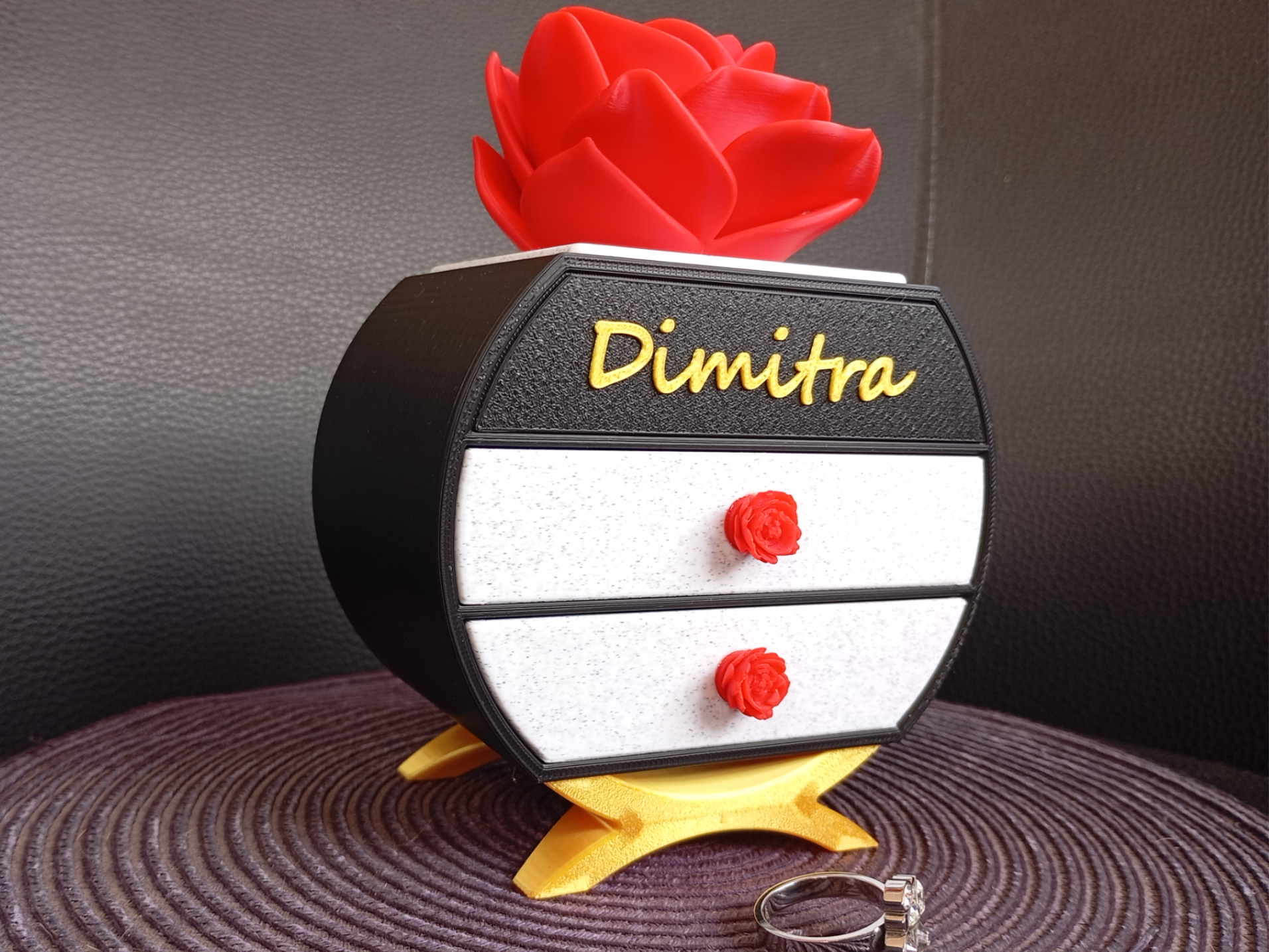 rose drawer jewelry box with personalised  text