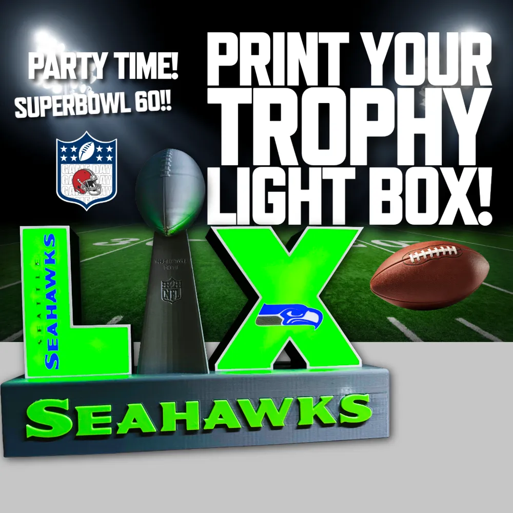 Seahawk Photo Prop Seattle Seahawks LED Lightbox – With Trophy spot - Free 3D Print Model ...