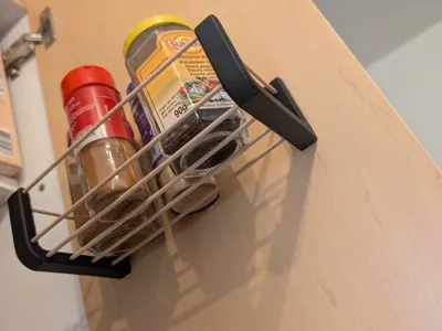 Spice rack cabinet door with wooden elements