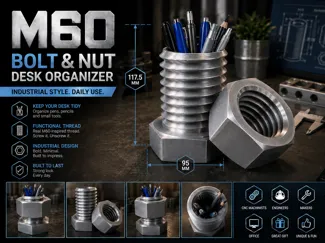 Industrial Bolt & Nut Desk Organizer Pencil Holder