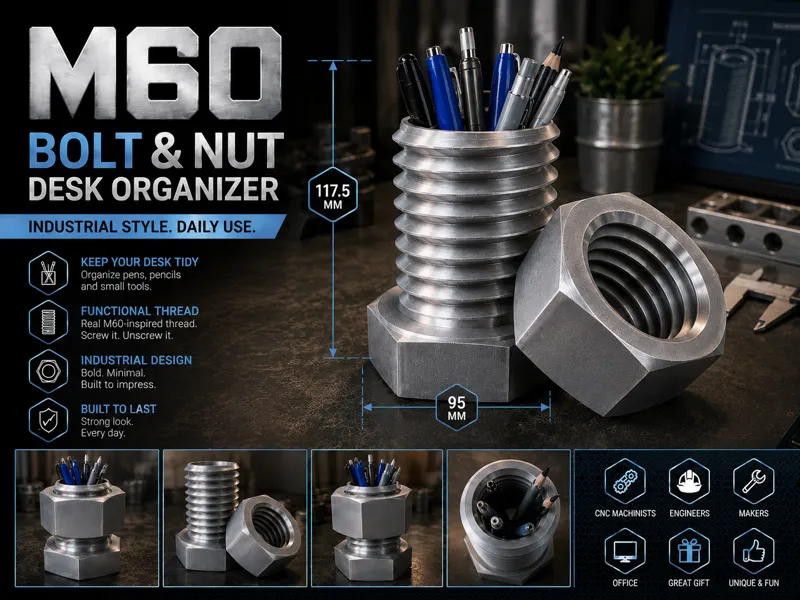 Industrial Bolt & Nut Desk Organizer Pencil Holder