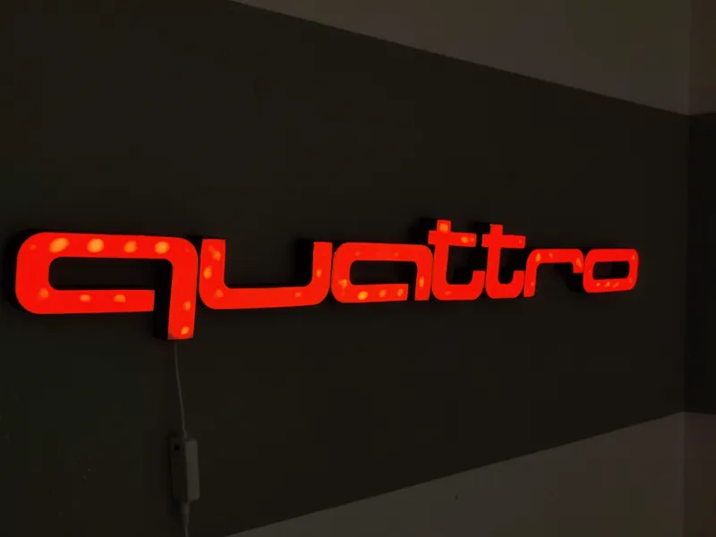 Audi Quattro Logo Schriftzug LED Leuchtschild