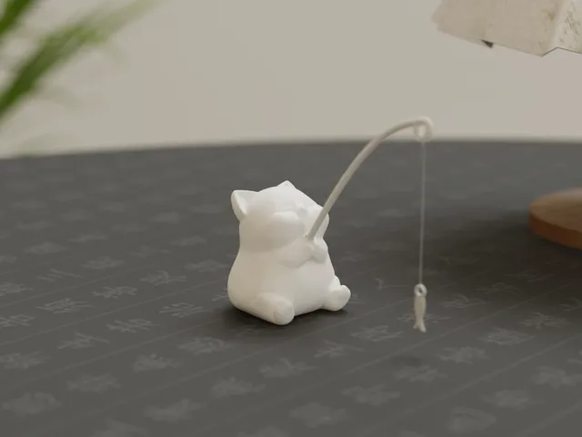 Fishing kitten, Cat, Desktop ornament sculpture