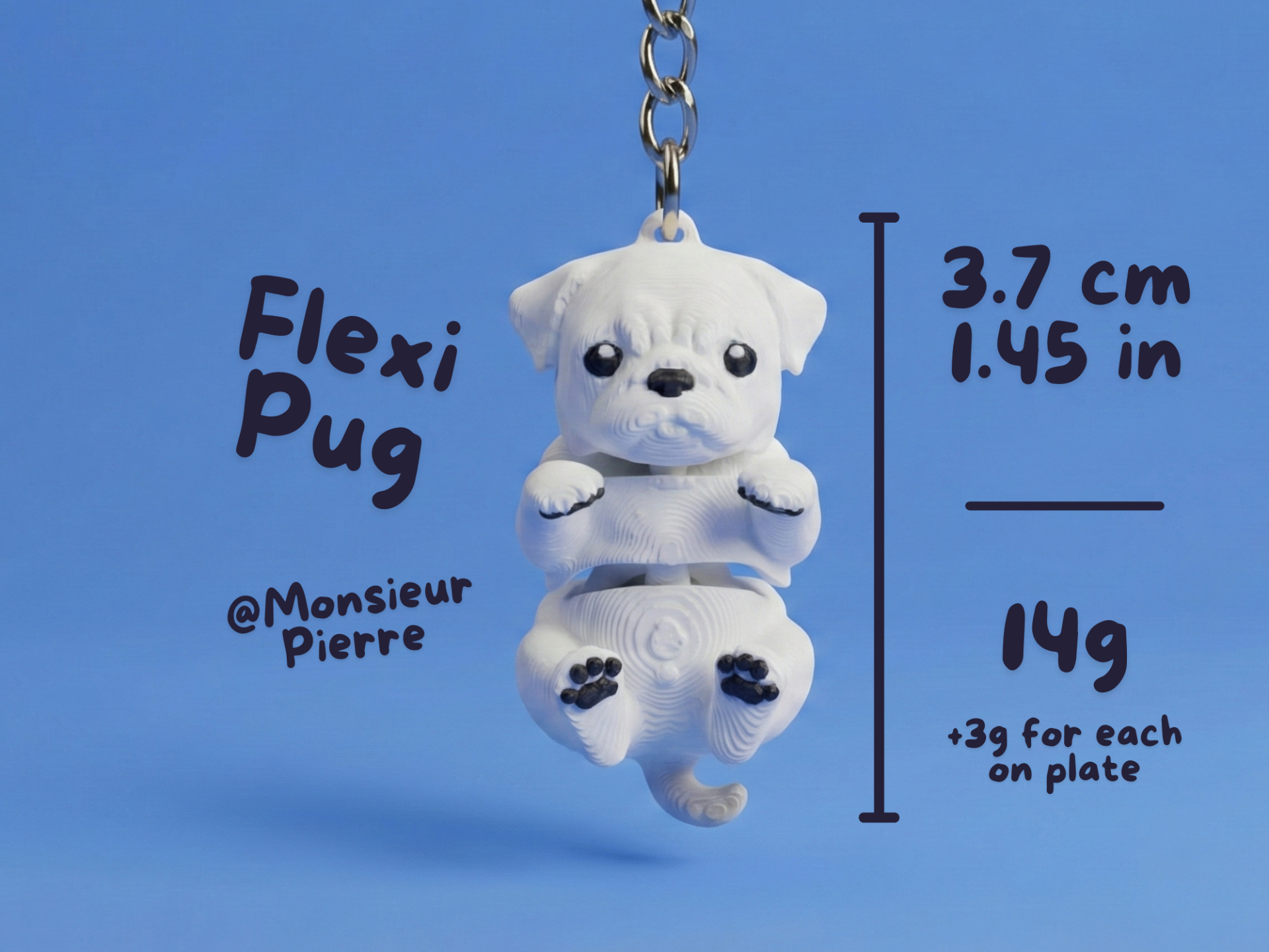 Flexi Pug – Cute Articulated Keychain