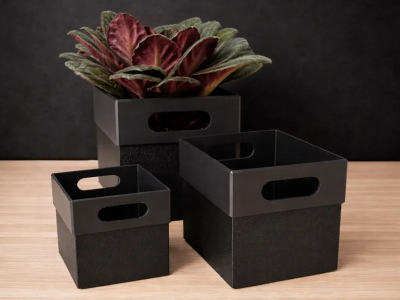 Planter modern FUZZY flower pot black matte