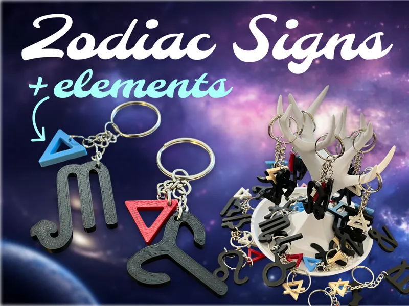 Dual Symbol Zodiac Element Keychains Collection