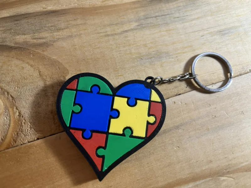 Autism Puzzle Heart Keychain