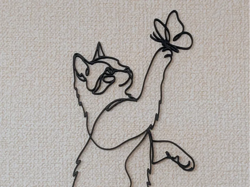 猫と蝶のワイヤーアート / Cat and Butterfly - Wire Wall Art