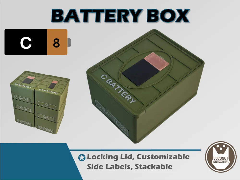 Battery Box - C Batteries - Qty 8- Stackable - Free 3D Print Model ...