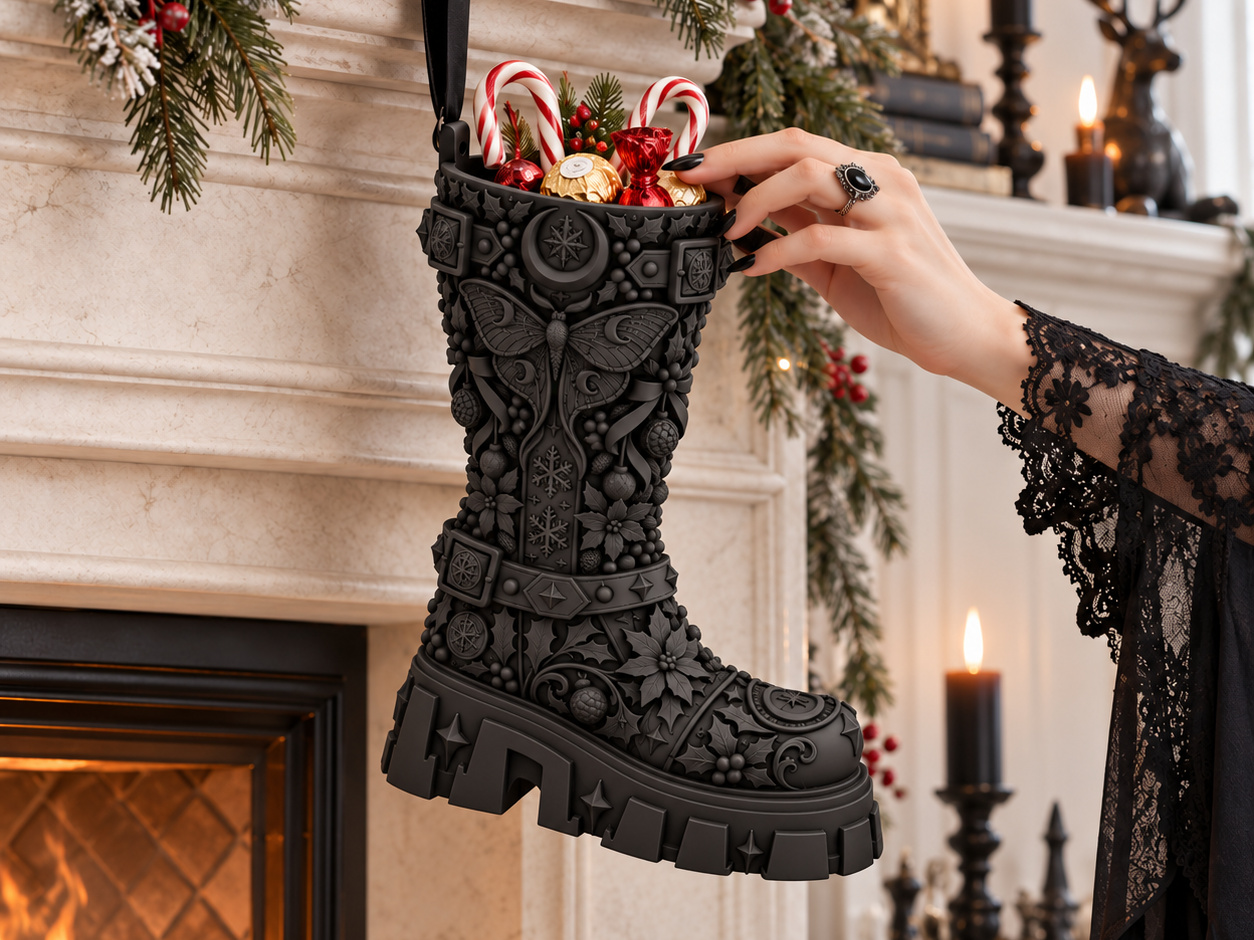 Goth Yule Christmas Boot Stocking Candy Holder - 1