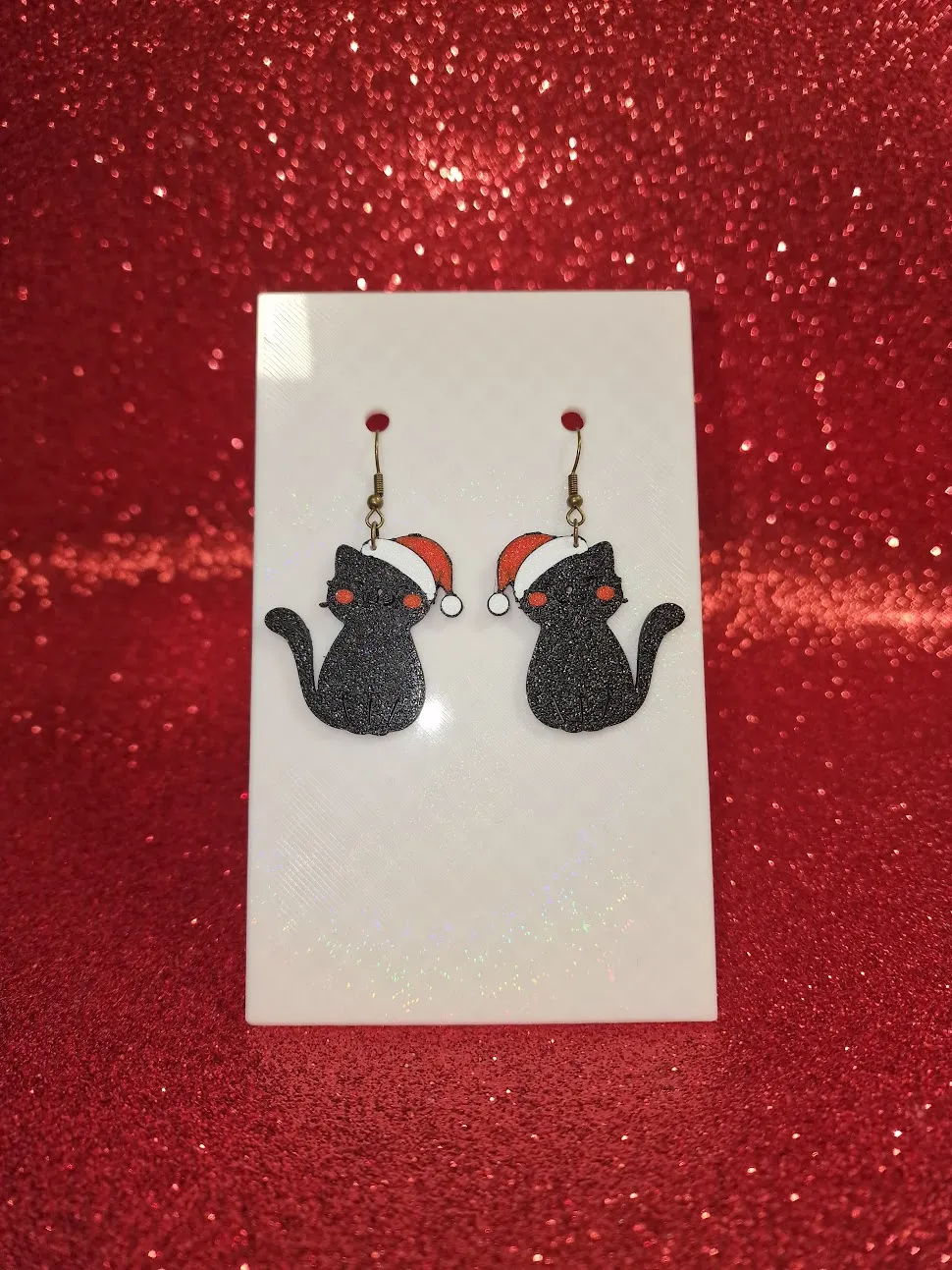 Christmas black cat earrings view 2