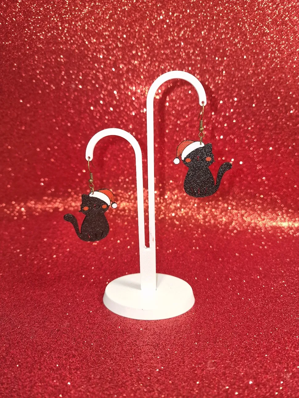 Christmas black cat earrings view 3