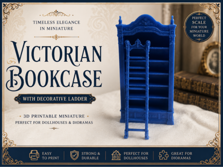 Victorian Bookcase with Decorative Ladder