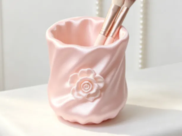 A pen holder decorated with roses