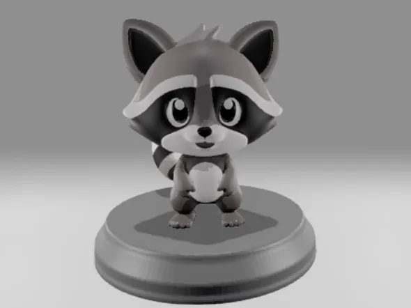 Multicolor baby raccoon with base