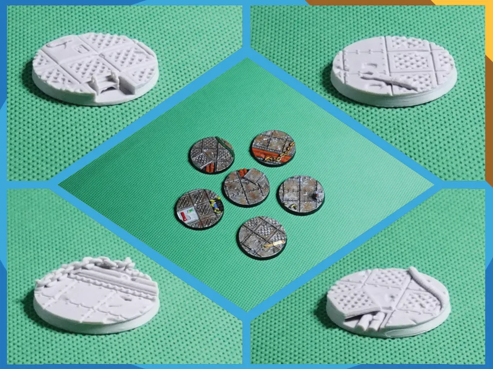 Miniature Base Rim Design Industrial Style, 28mm scale Round Miniature Bases by The Terrain ...