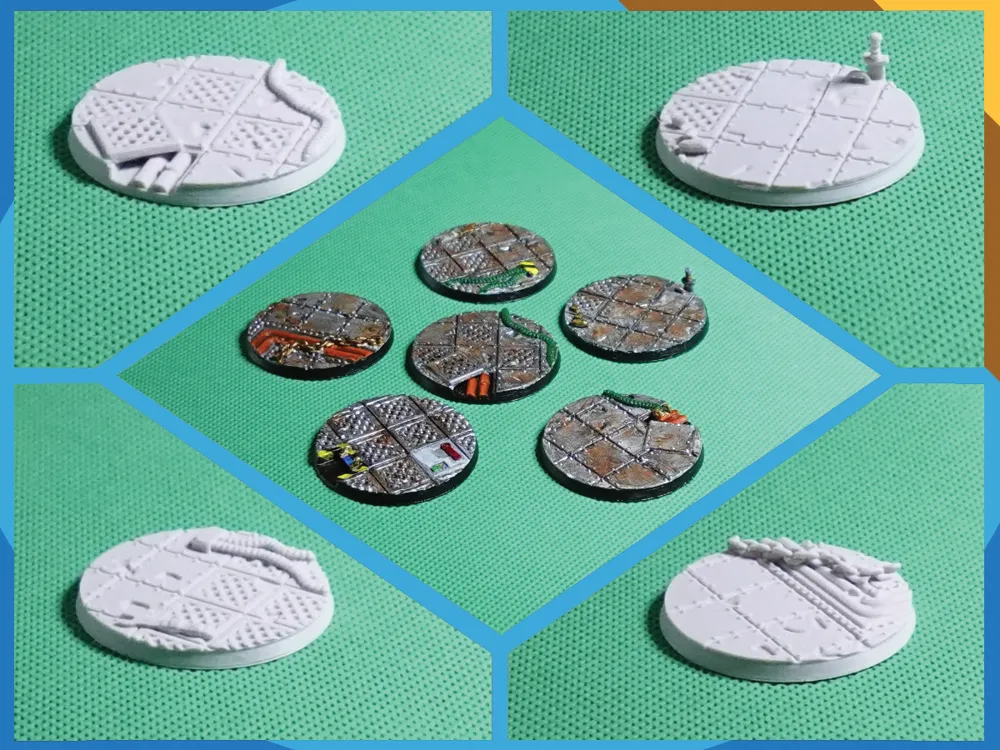 Miniature Base Rim Design Industrial Style, 28mm scale Round Miniature Bases by The Terrain ...