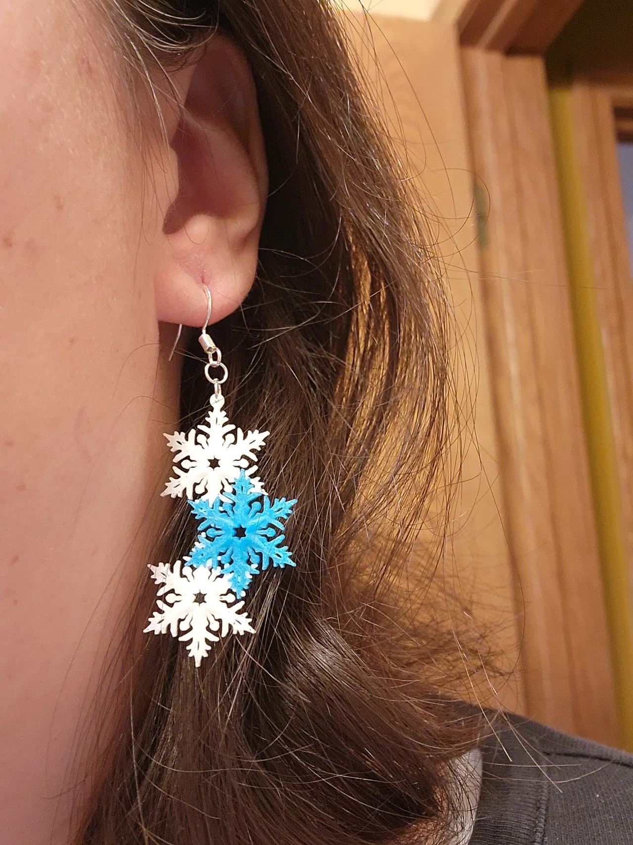 Drop Snowflake Earring - two tone view 2