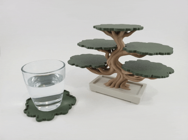 Bonsai Tree Coaster Set and Display Stand