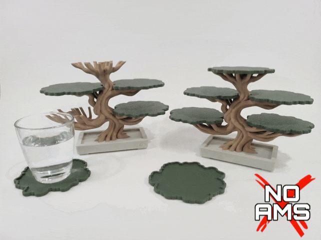 Bonsai Tree Coaster Set and Display Stand