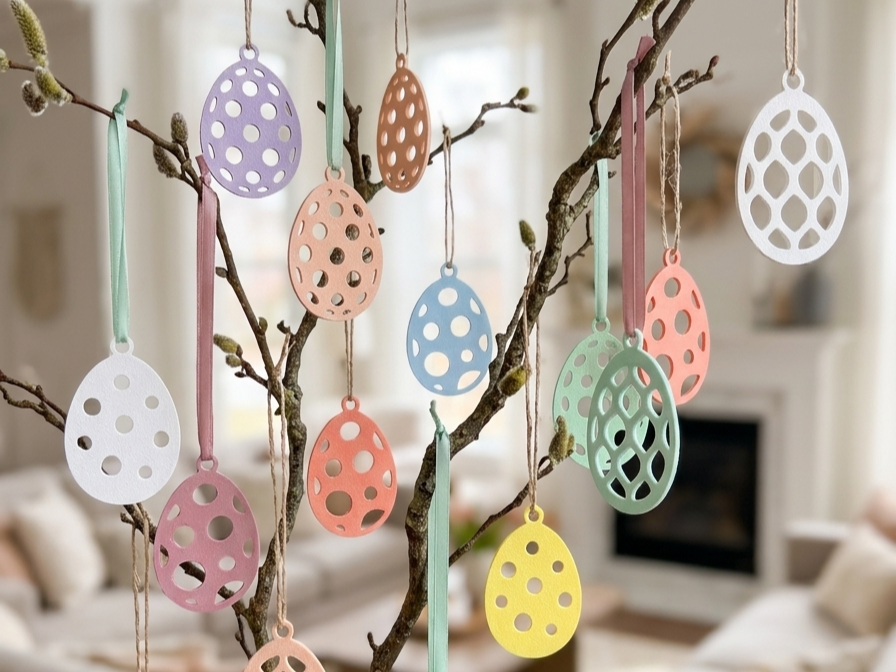 Circle Round Pattern Cut Easter Eggs Hanging Decor
